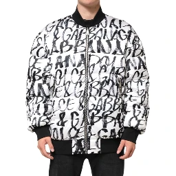 White Black Graffiti Logo Puffer Bomber Jacket