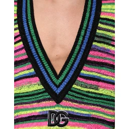 Multicolor DG Logo V-Neck Knit Pullover Sweater