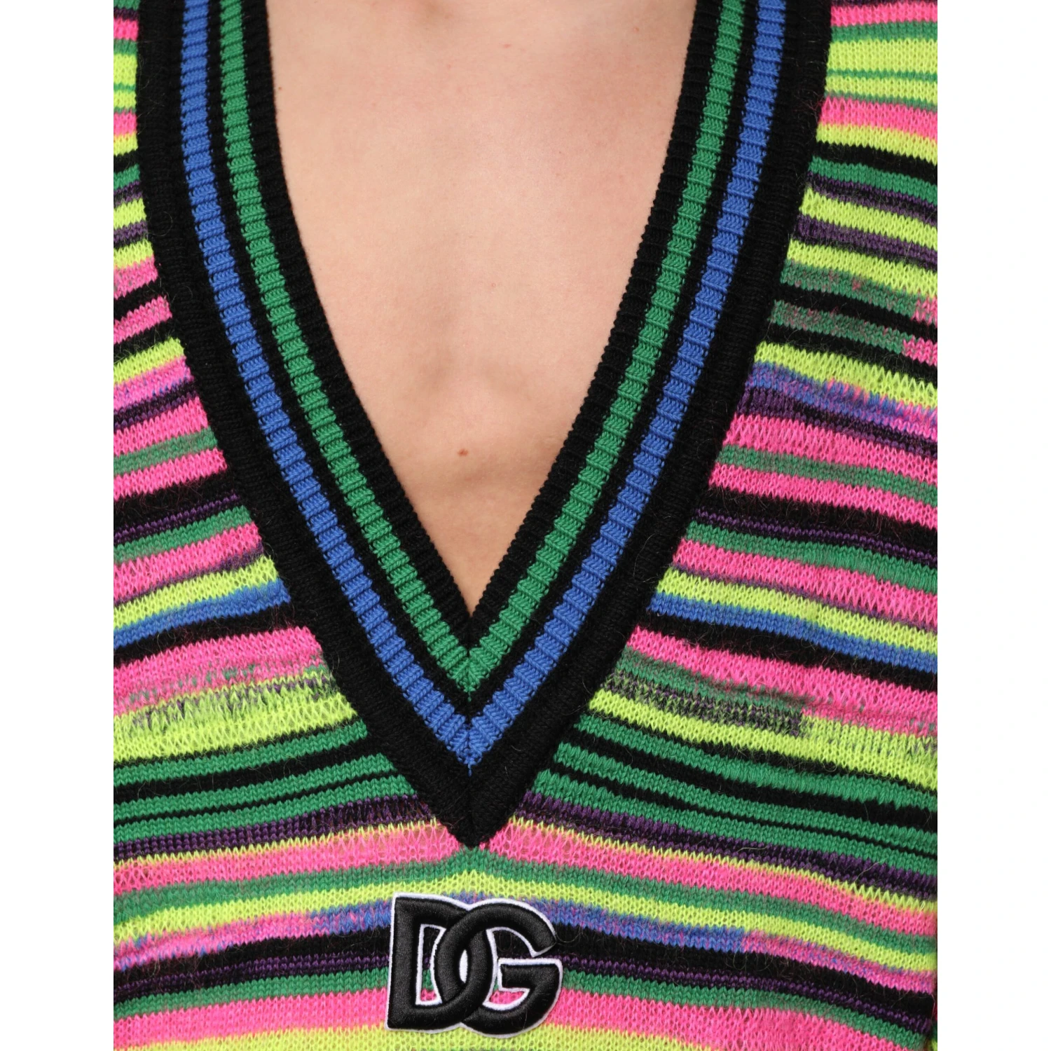 Multicolor DG Logo V-Neck Knit Pullover Sweater
