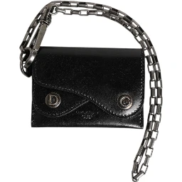 Black Cavallo Leather Wallet Chain Snap Bifold Card Holder