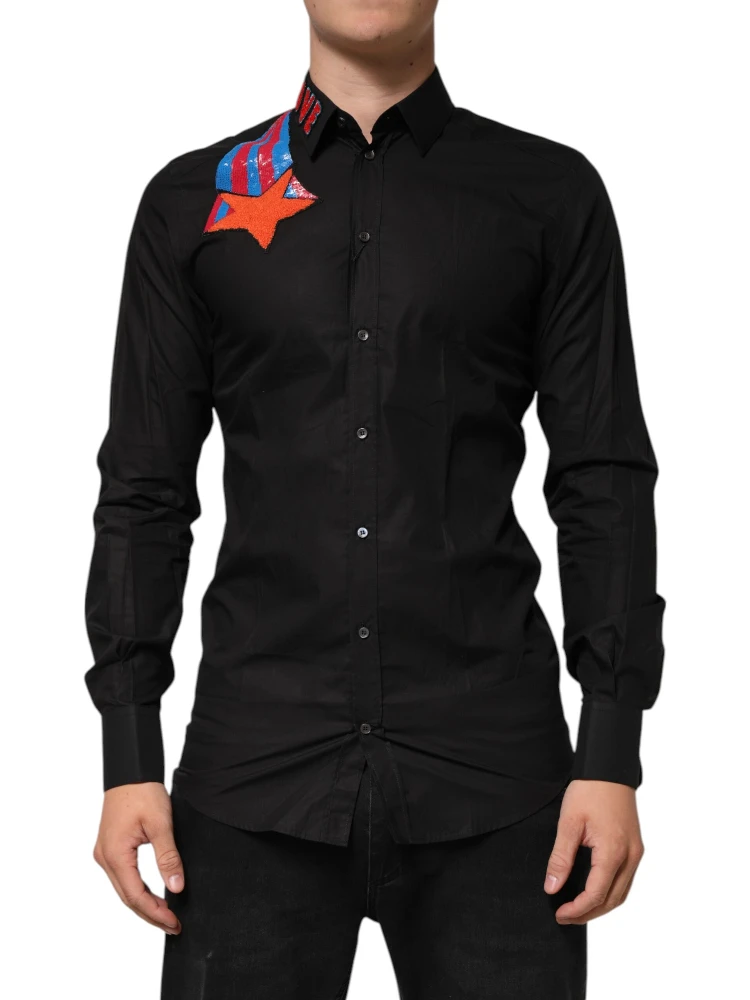 Black Cotton Star Sequin Dress Formal Men Shirt alternative