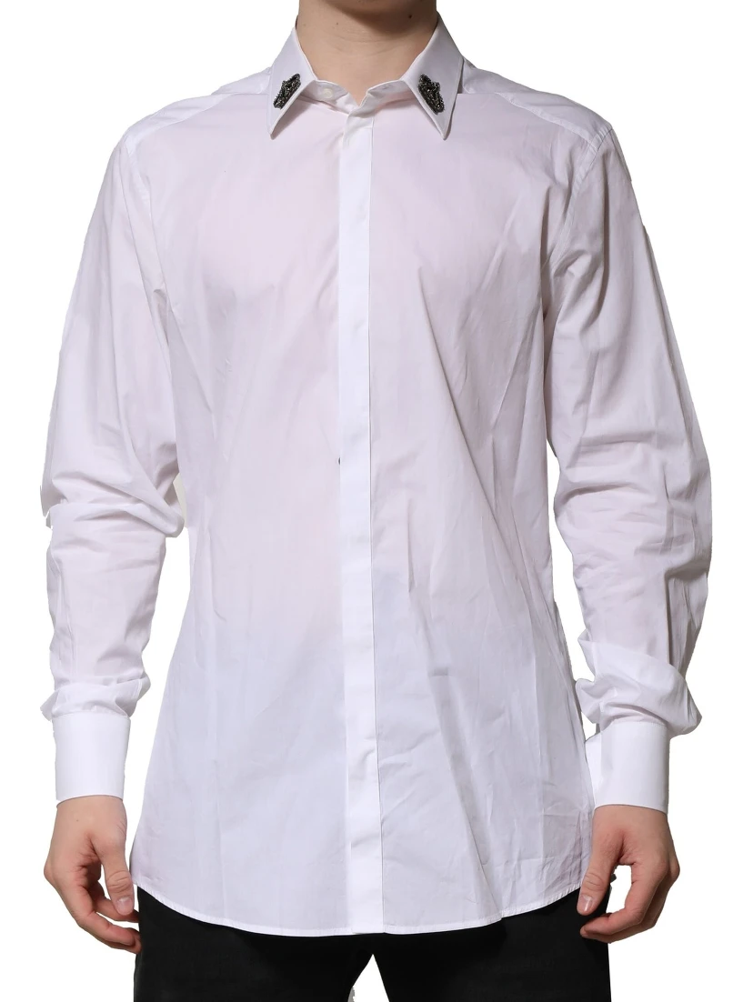 White Cotton Crown Collar GOLD Formal Shirt