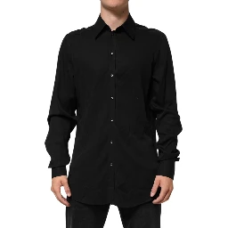 Black Viscose Long Sleeve Formal Dress Shirt