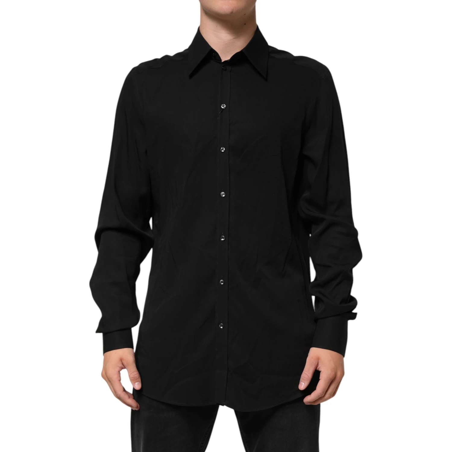 Black Viscose Long Sleeve Formal Dress Shirt