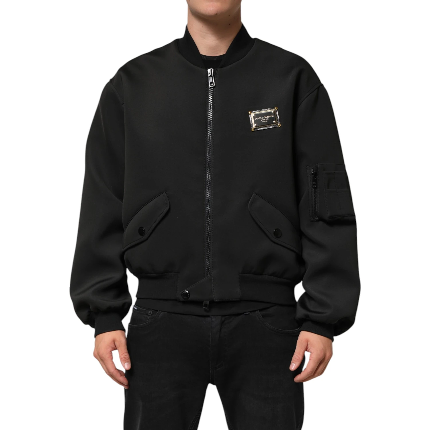 Black Polyester Logo Plaque Bomber Jacket