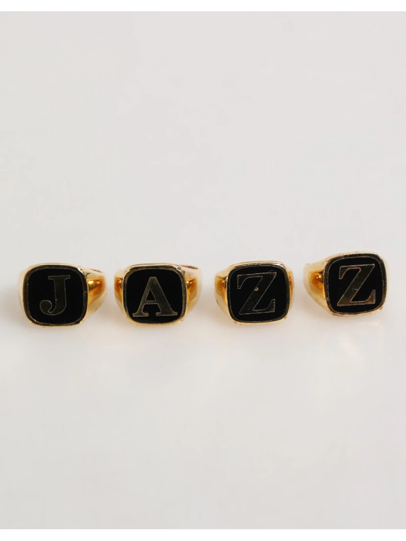 Gold Tone Brass JAZZ Letter Set 4 Pieces Adjustable Ring