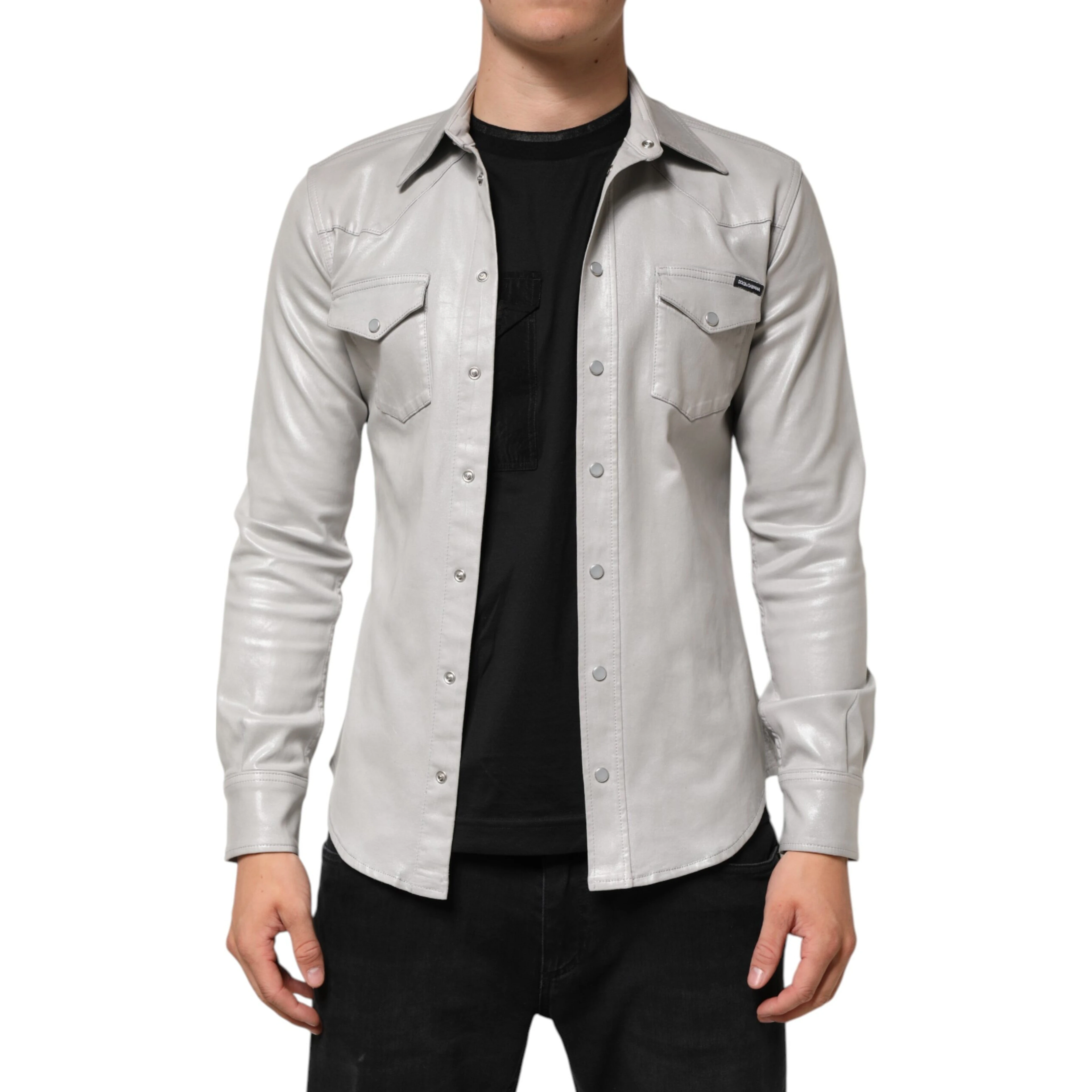 Metallic Gray Cotton Button Down Men Shirt