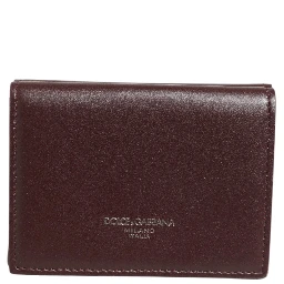 Leather Embossed Logo Trifold Men Card Holder Dark Brown