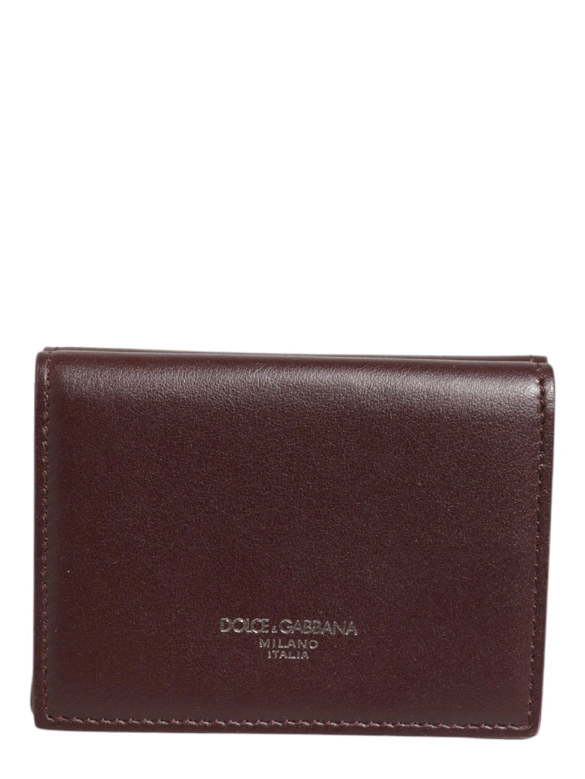 Leather Embossed Logo Trifold Men Card Holder Dark Brown