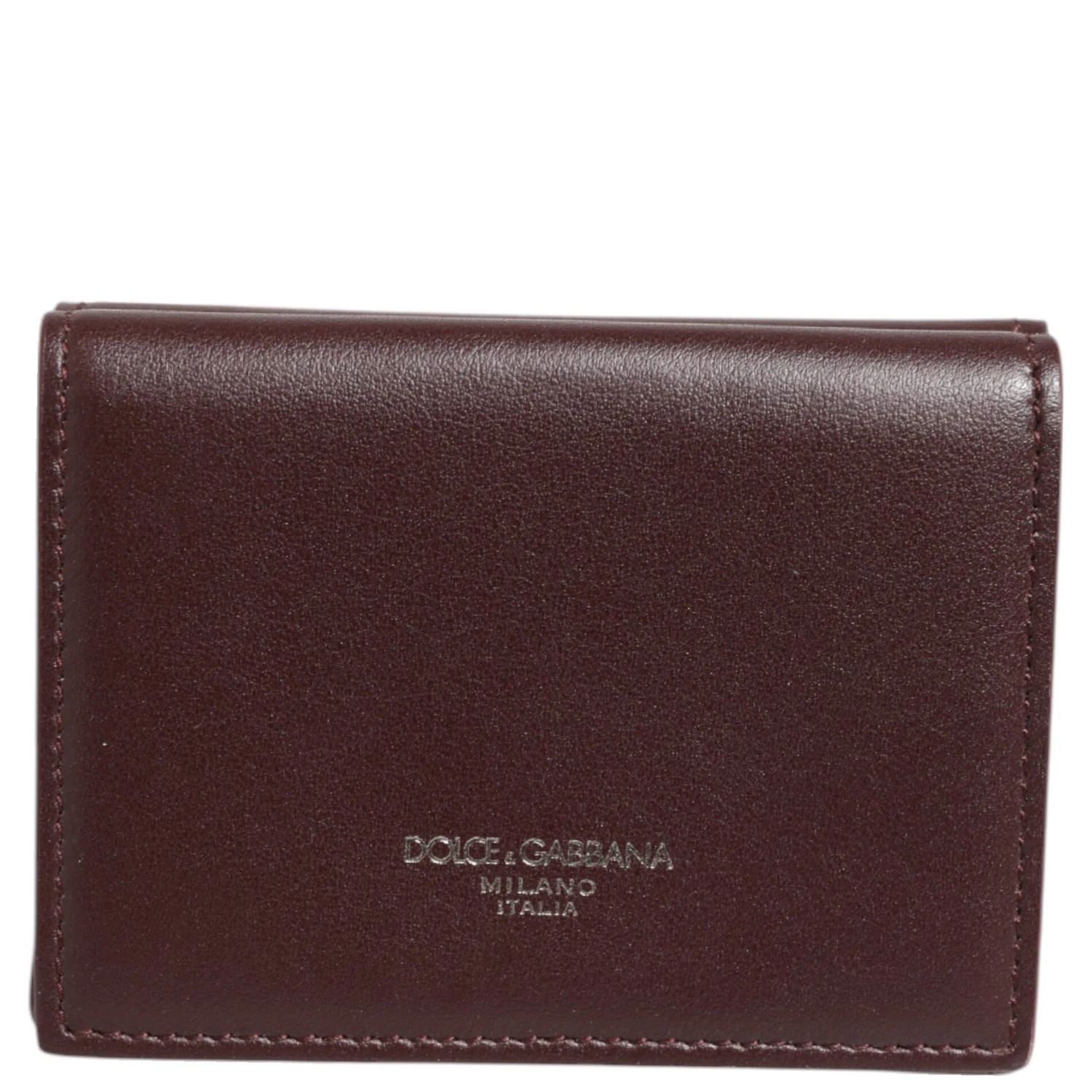 Leather Embossed Logo Trifold Men Card Holder Dark Brown