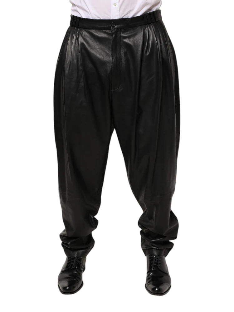 Black Lamb Leather Trousers Men Pants alternative