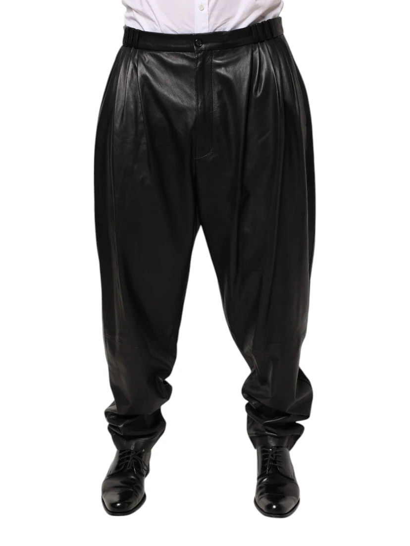 Black Lamb Leather Trousers Men Pants