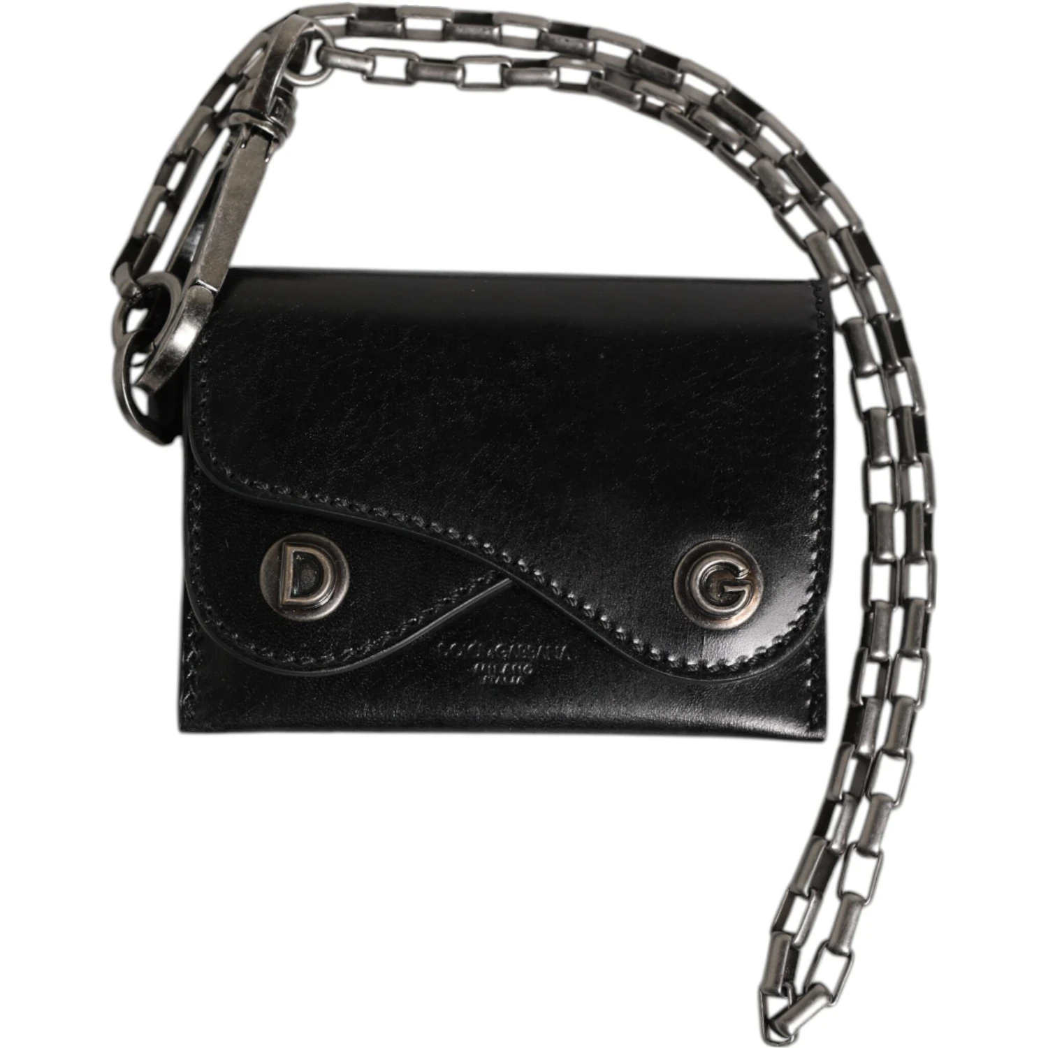 Black Cavallo Leather Wallet Chain Snap Bifold Card Holder