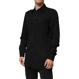Black Viscose Long Sleeve Formal Dress Shirt