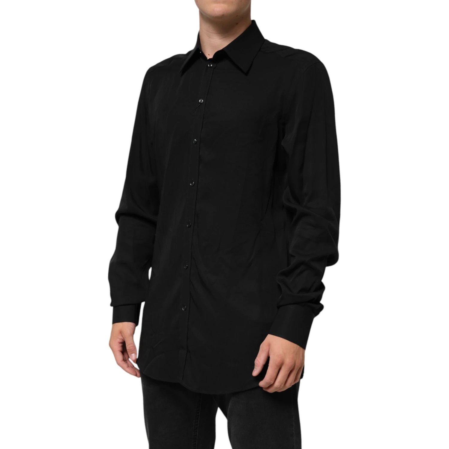 Black Viscose Long Sleeve Formal Dress Shirt
