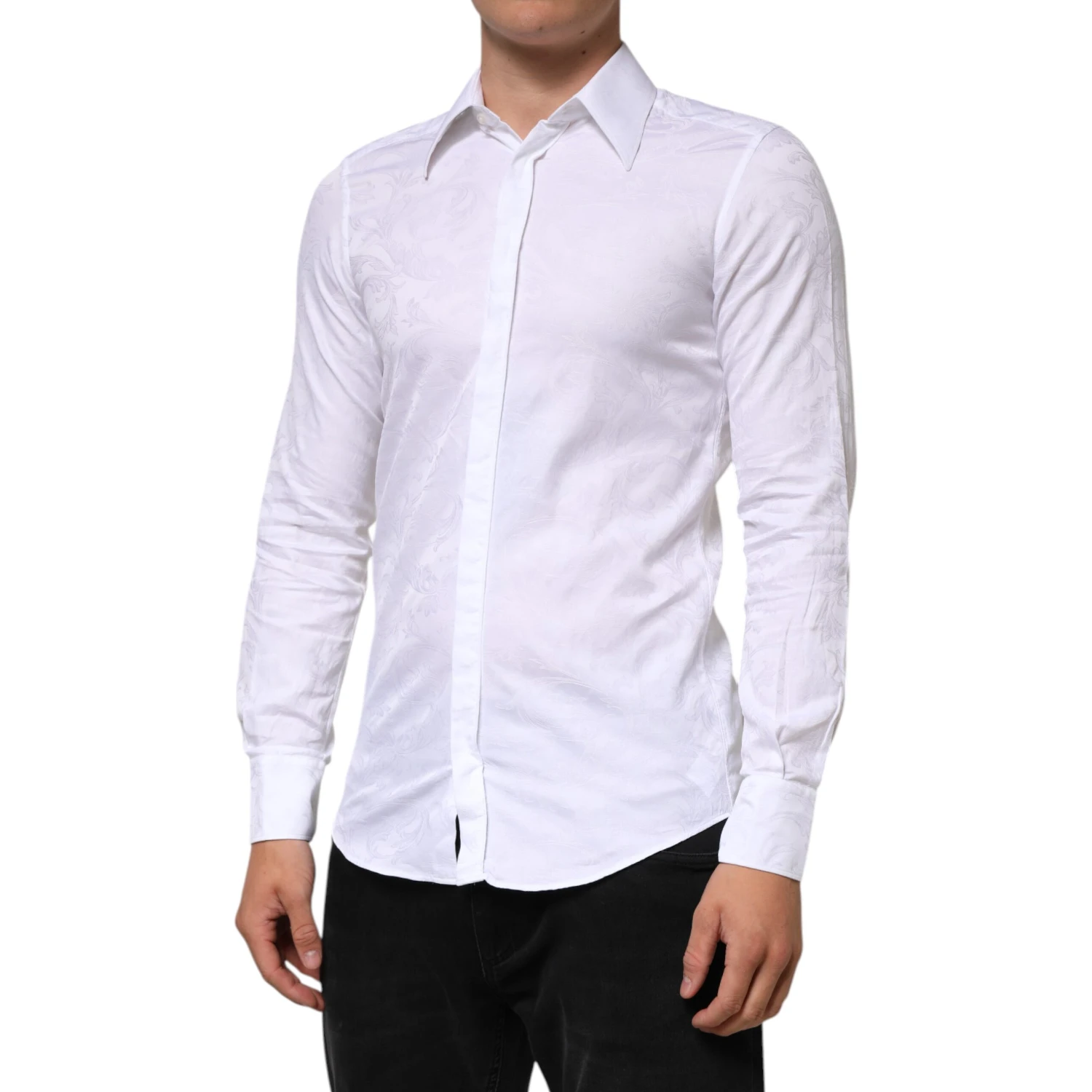 White Cotton MARTINI Paisley Jacquard Shirt