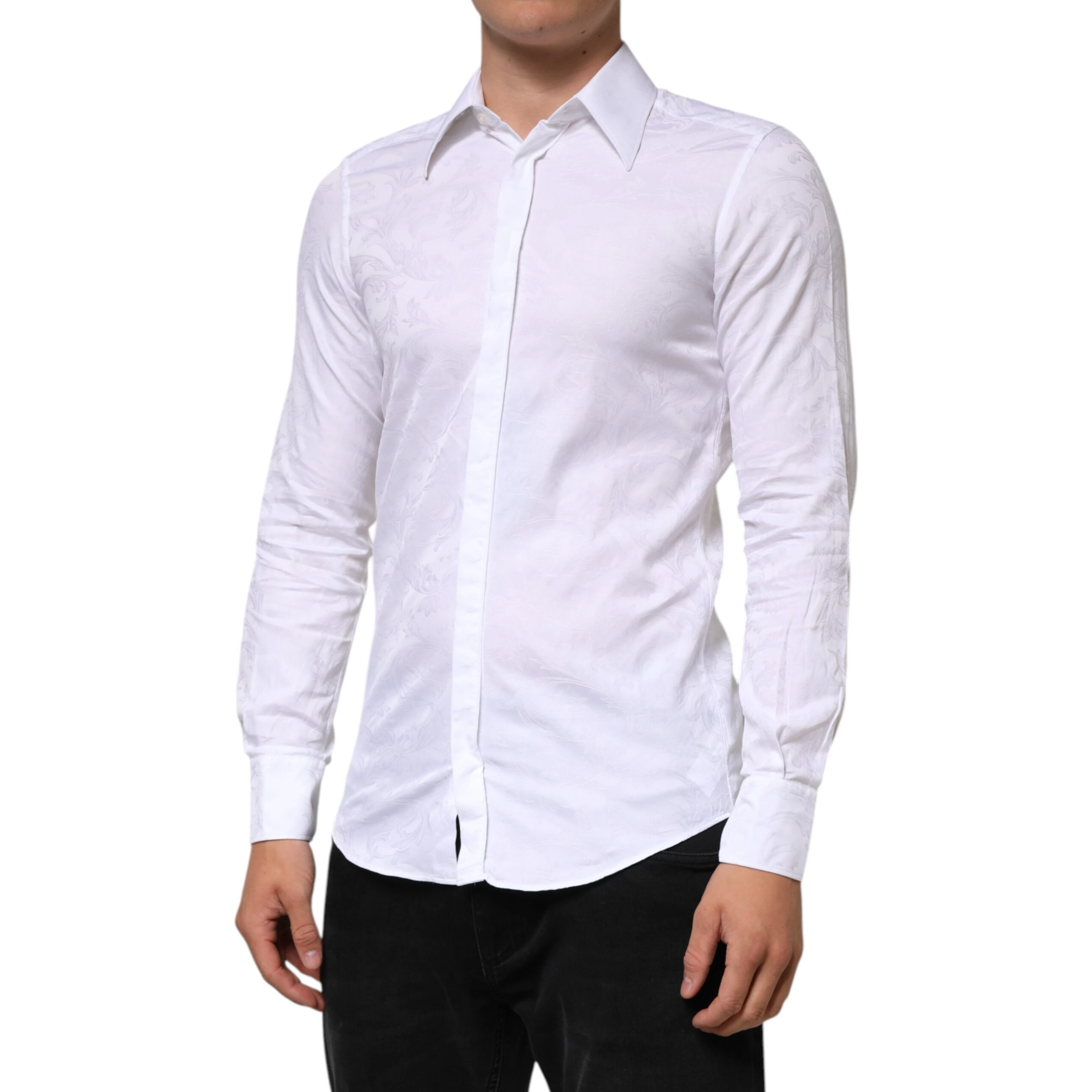 White Cotton MARTINI Paisley Jacquard Shirt