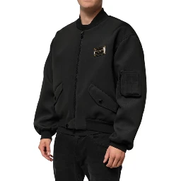Black Polyester Logo Plaque Bomber Jacket