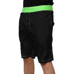 Black Green Logo Waistband Beachwear Short Swimwear