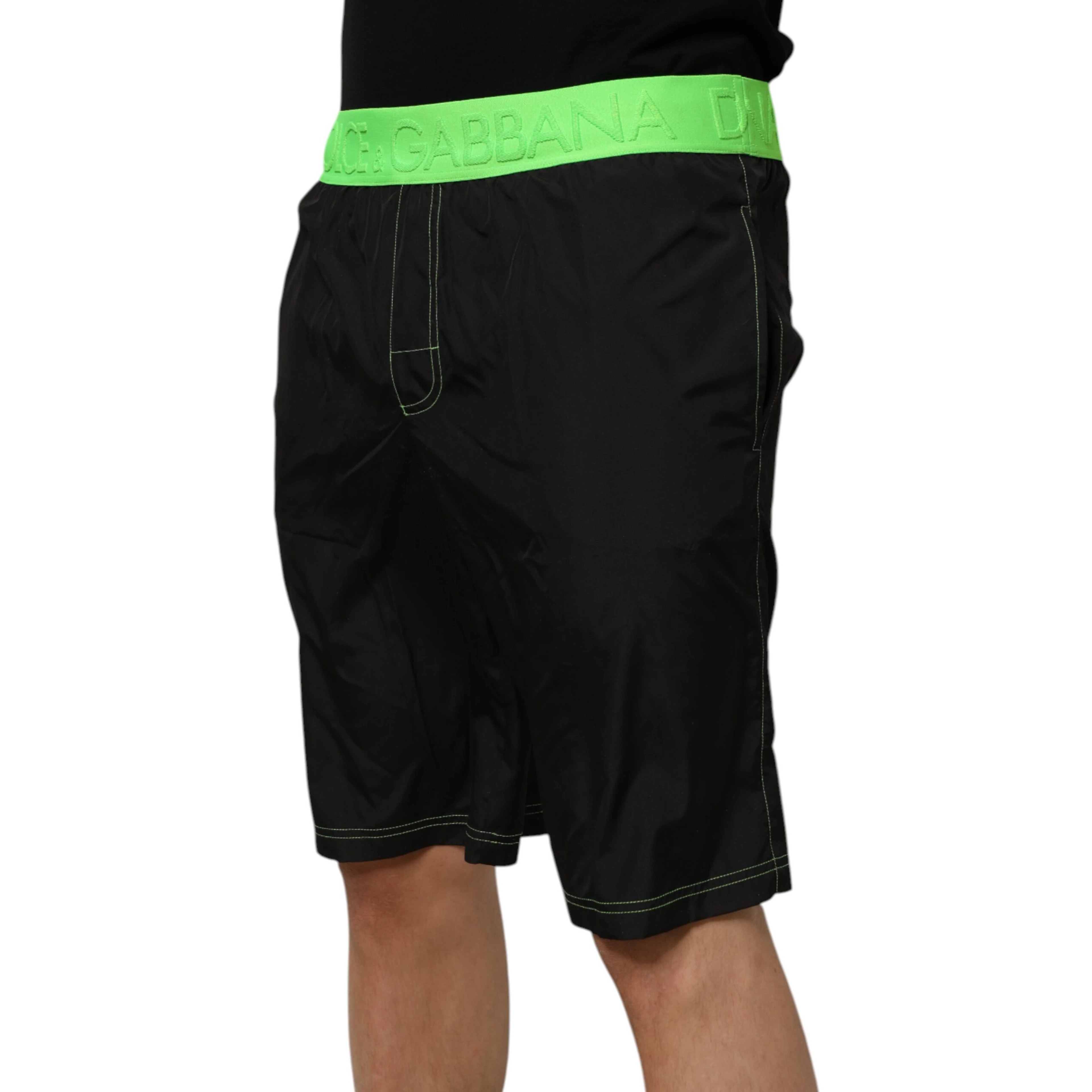 Black Green Logo Waistband Beachwear Short Swimwear