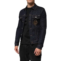 Indigo Blue Denim Slim Fit Logo Patch Jacket