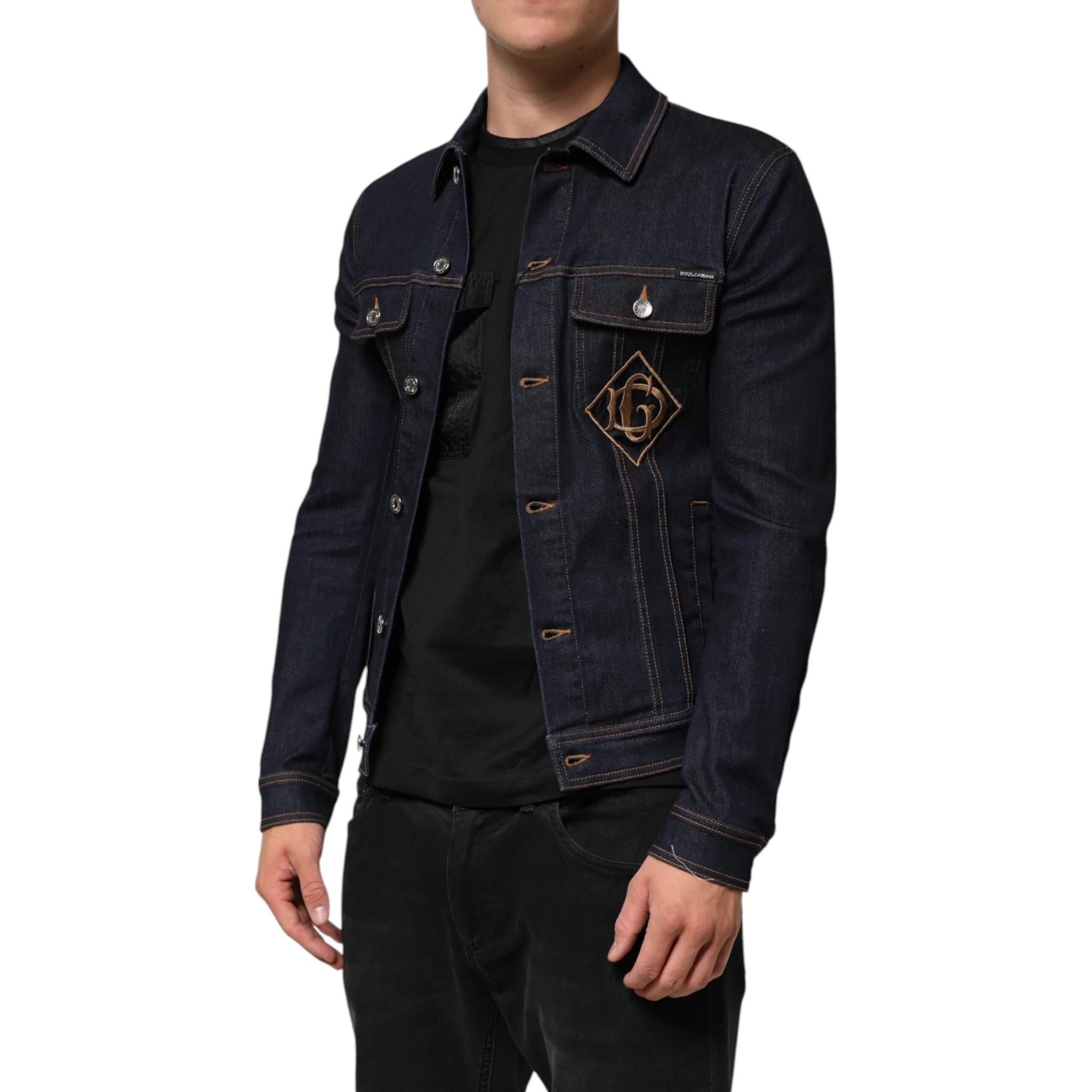 Indigo Blue Denim Slim Fit Logo Patch Jacket