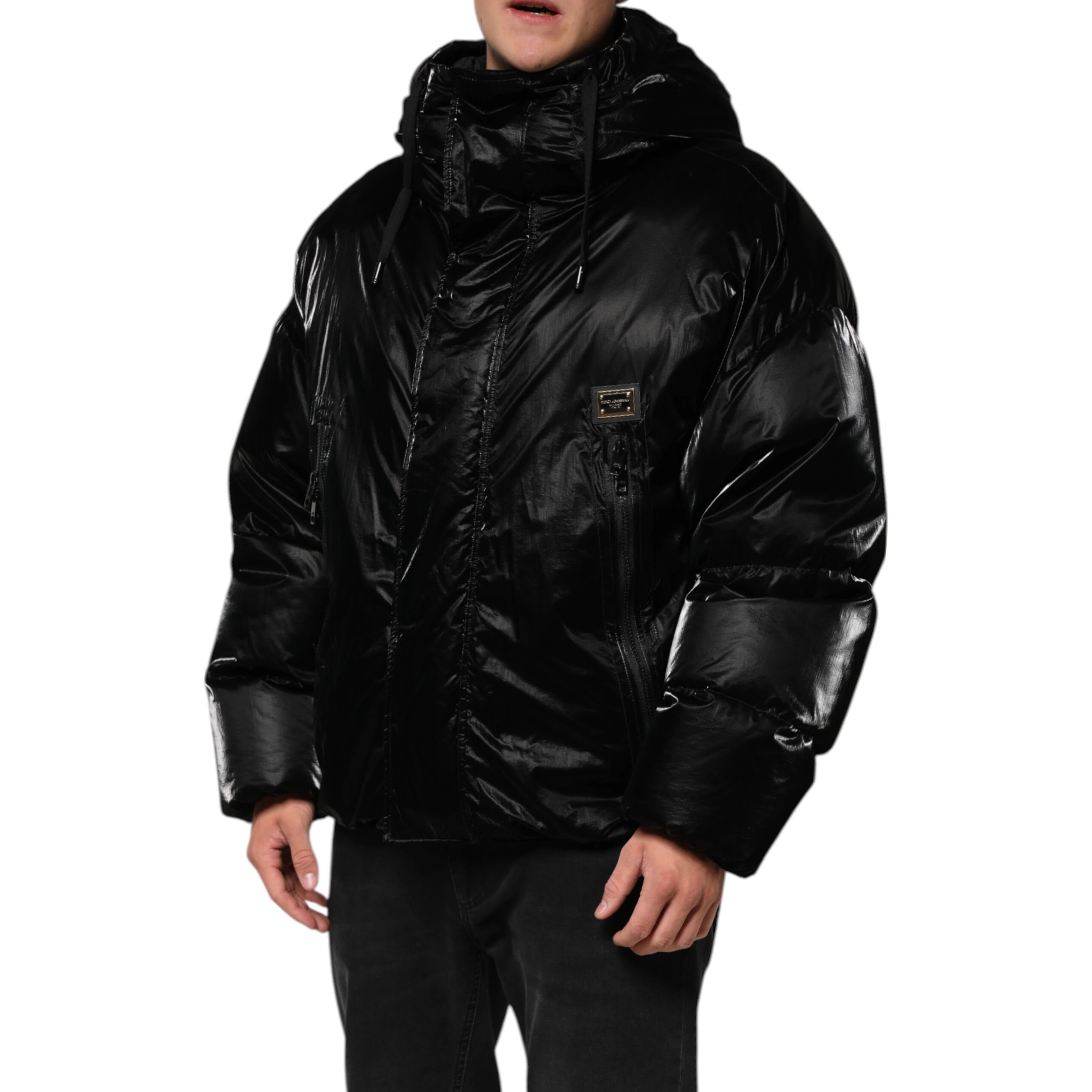 Black Logo Full Zip Hooded Quilted Jacket