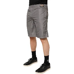 Light Gray Nylon Elastic Waist Shorts Swimwear