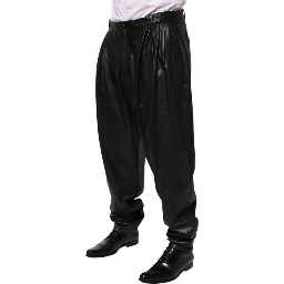 Black Lamb Leather Trousers Men Pants