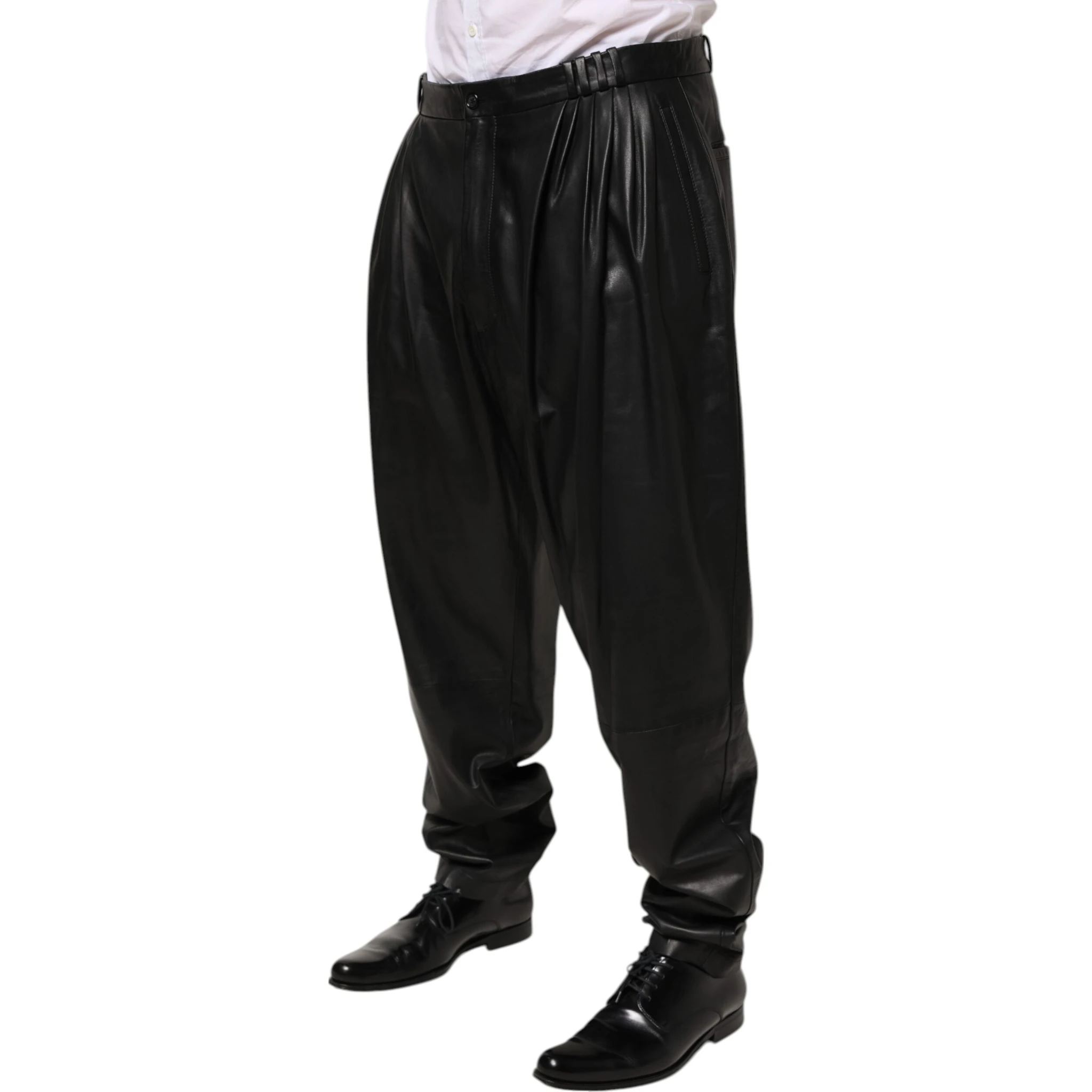 Black Lamb Leather Trousers Men Pants