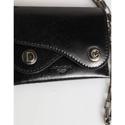 Black Cavallo Leather Wallet Chain Snap Bifold Card Holder
