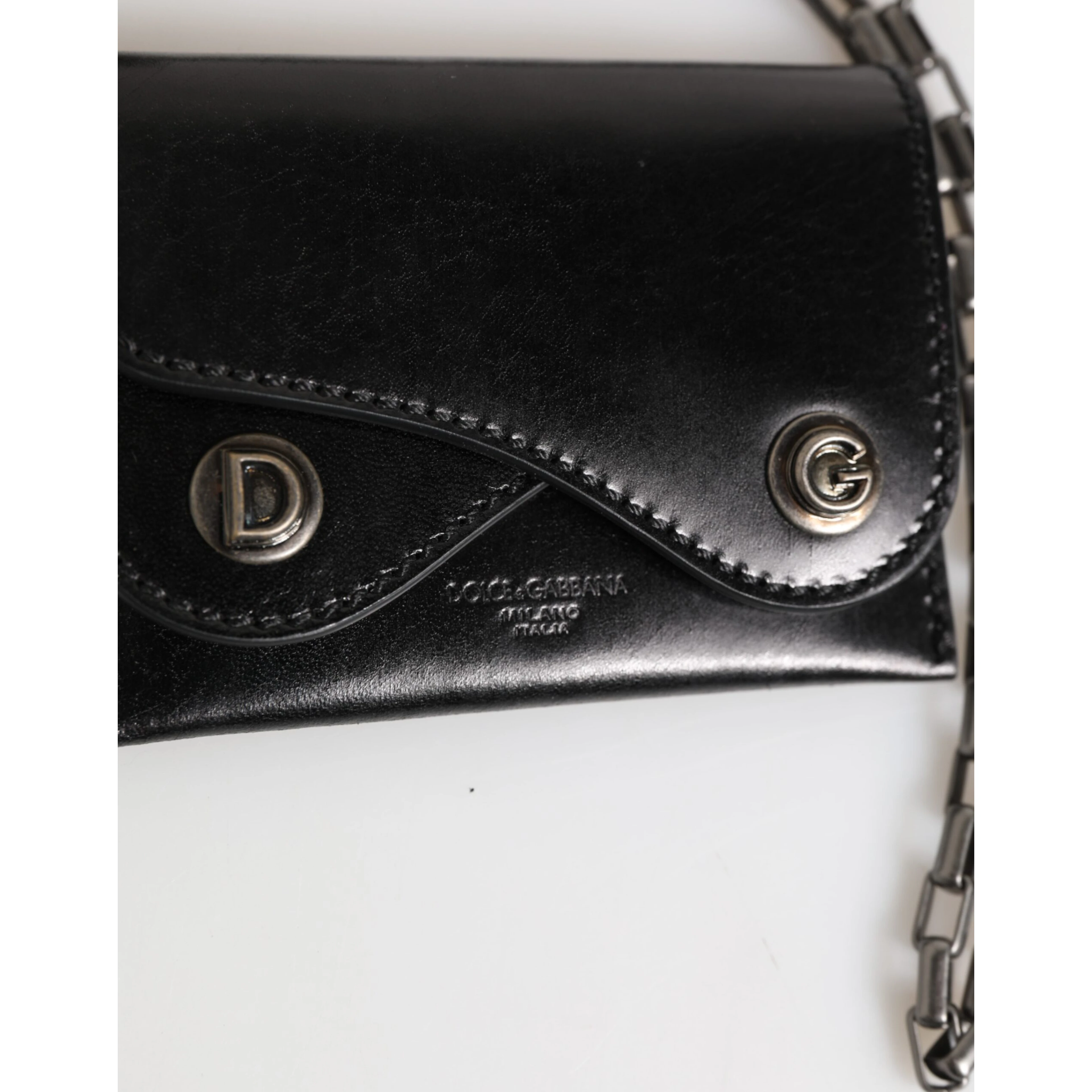 Black Cavallo Leather Wallet Chain Snap Bifold Card Holder