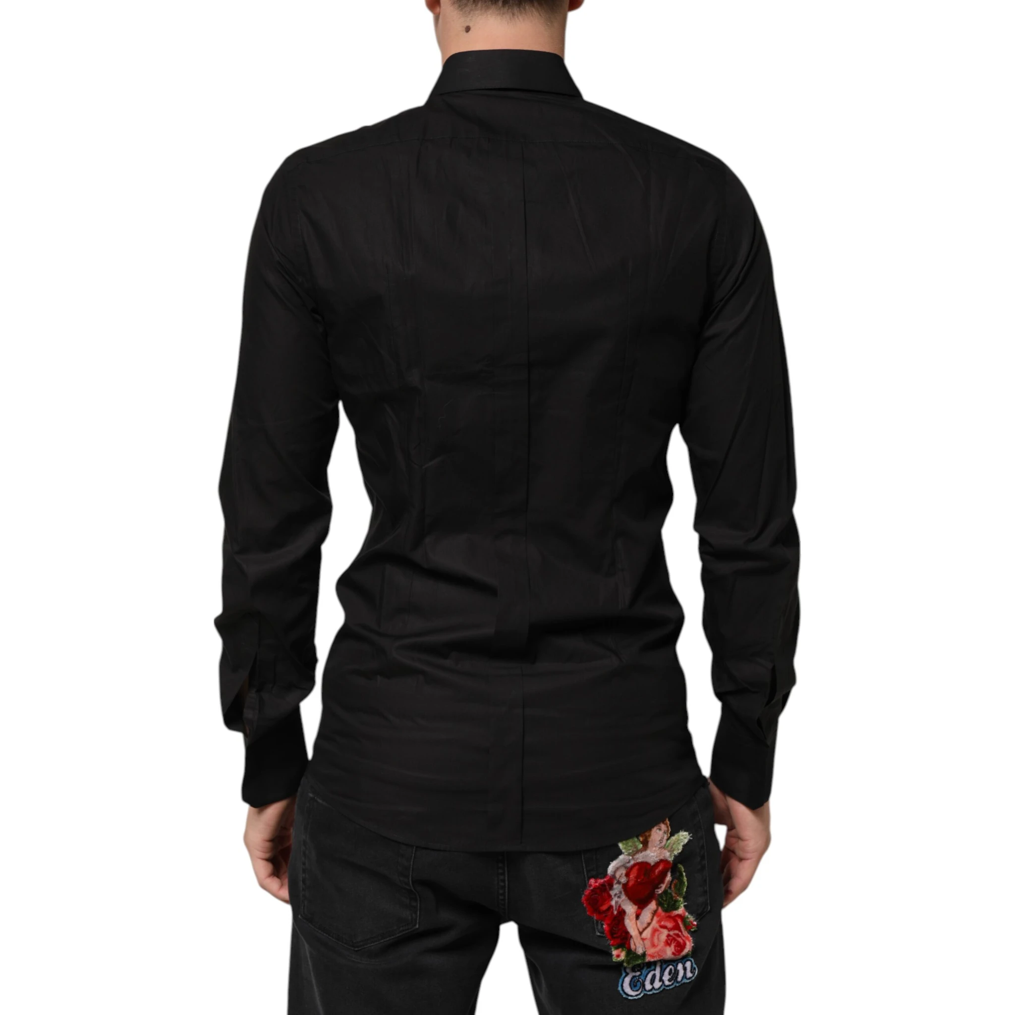 Black Cotton Star Sequin Dress Formal Men Shirt