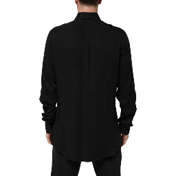 Black Viscose Long Sleeve Formal Dress Shirt