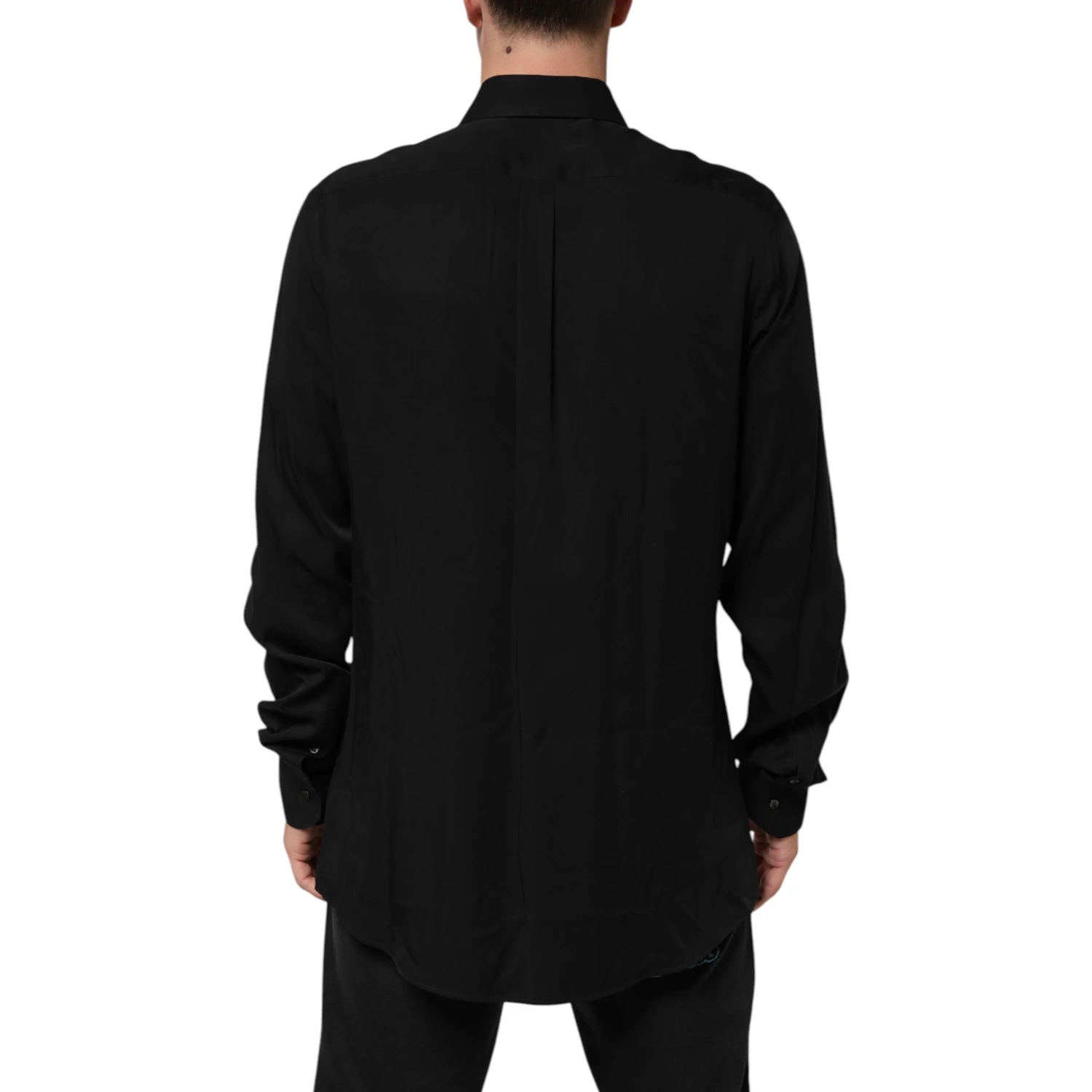 Black Viscose Long Sleeve Formal Dress Shirt