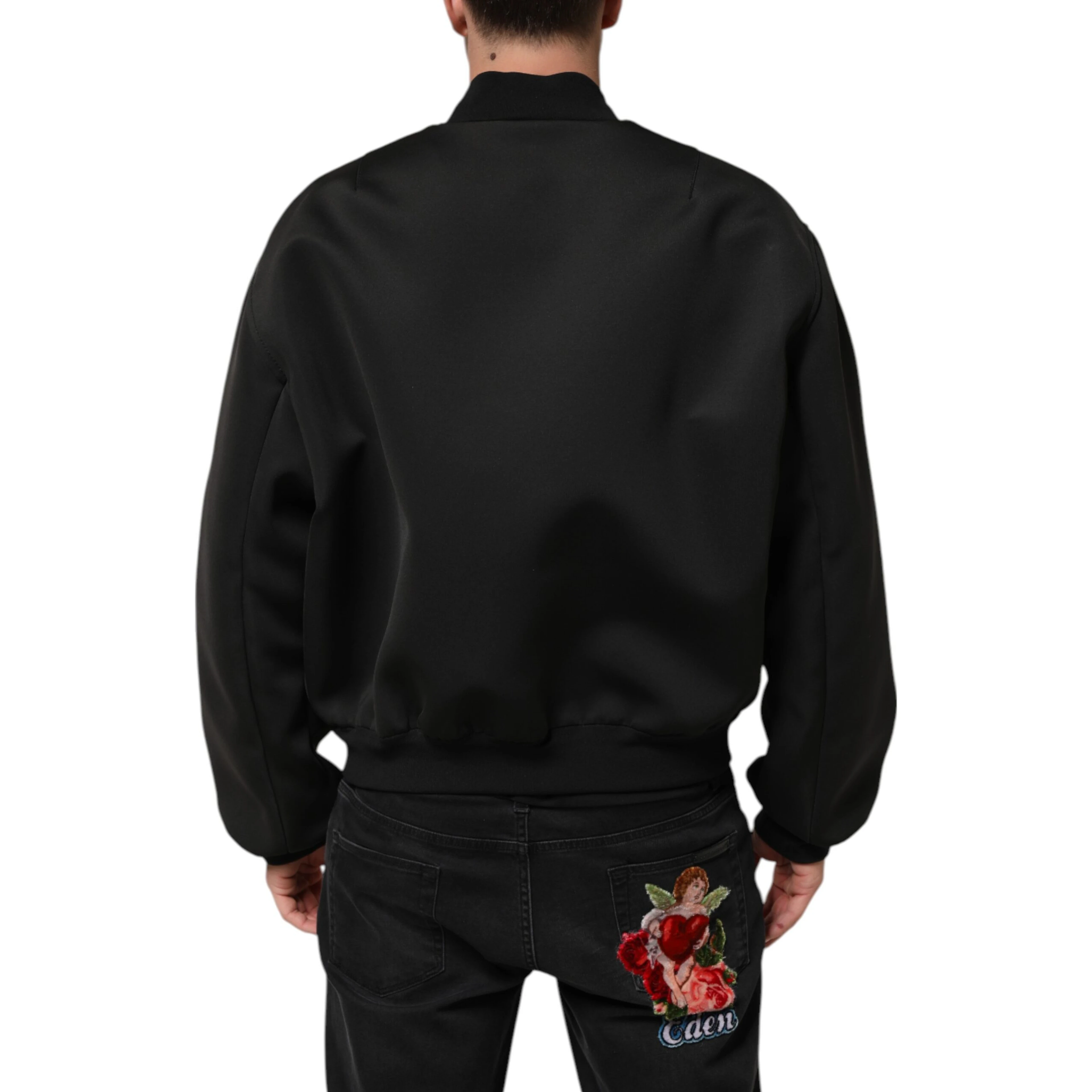 Black Polyester Logo Plaque Bomber Jacket