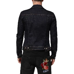 Indigo Blue Denim Slim Fit Logo Patch Jacket