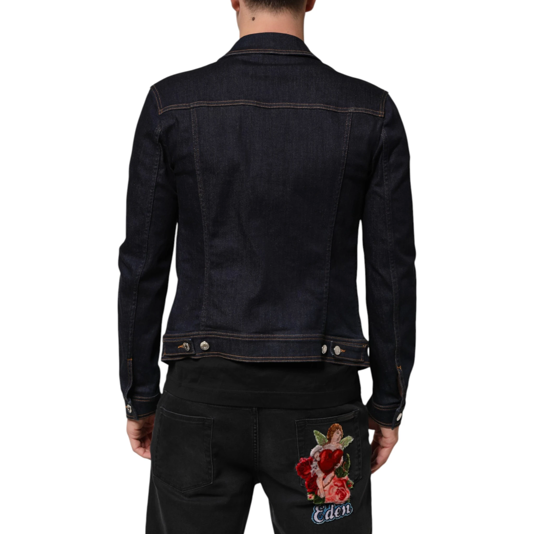 Indigo Blue Denim Slim Fit Logo Patch Jacket