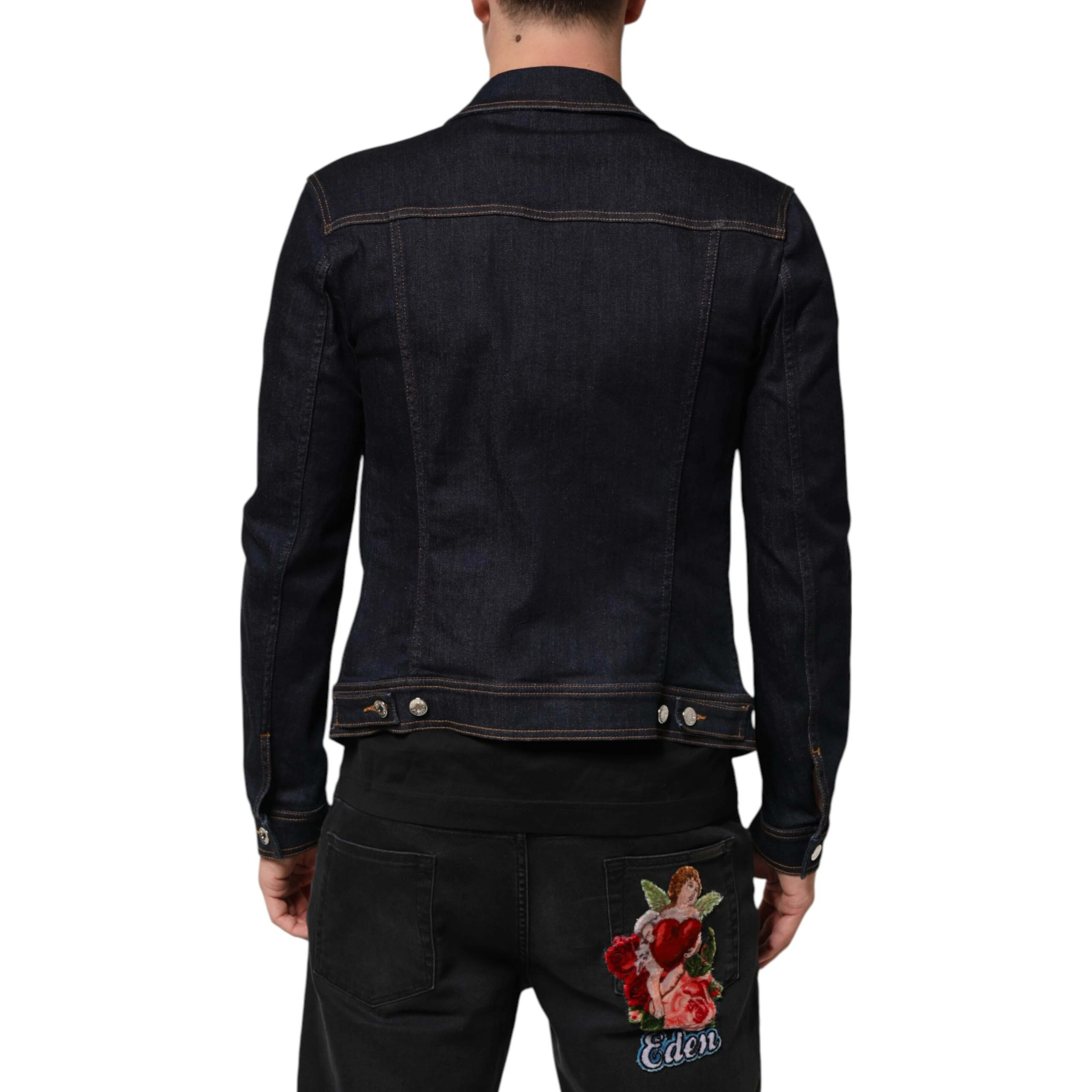Indigo Blue Denim Slim Fit Logo Patch Jacket