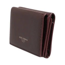 Leather Embossed Logo Trifold Men Card Holder Dark Brown