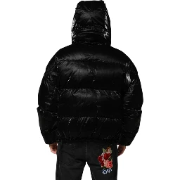 Black Logo Full Zip Hooded Quilted Jacket