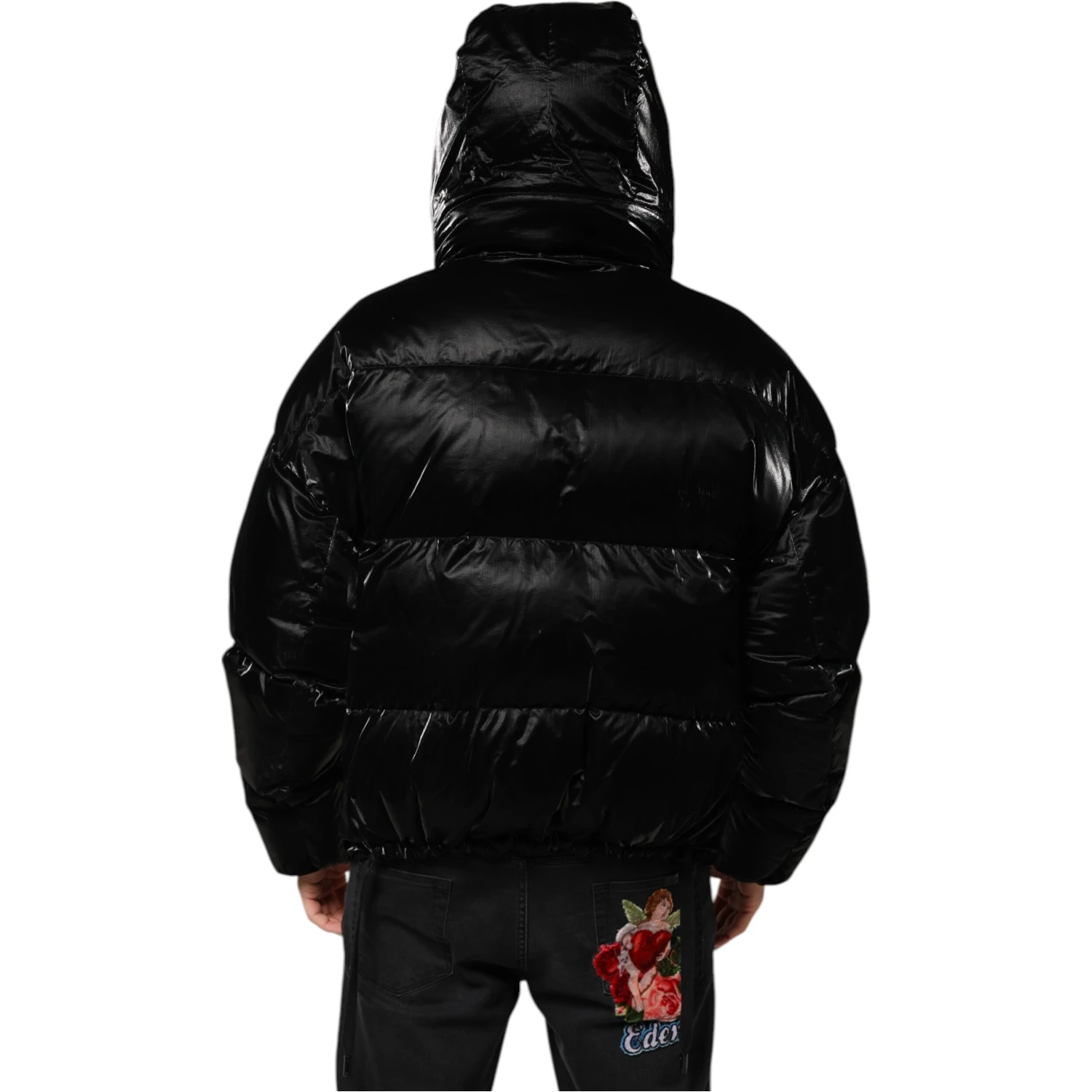 Black Logo Full Zip Hooded Quilted Jacket