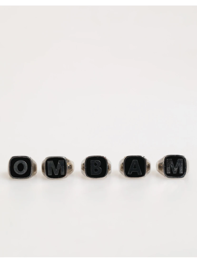 Silver Tone Brass Lettering Set 5 Pieces Adjustable Ring