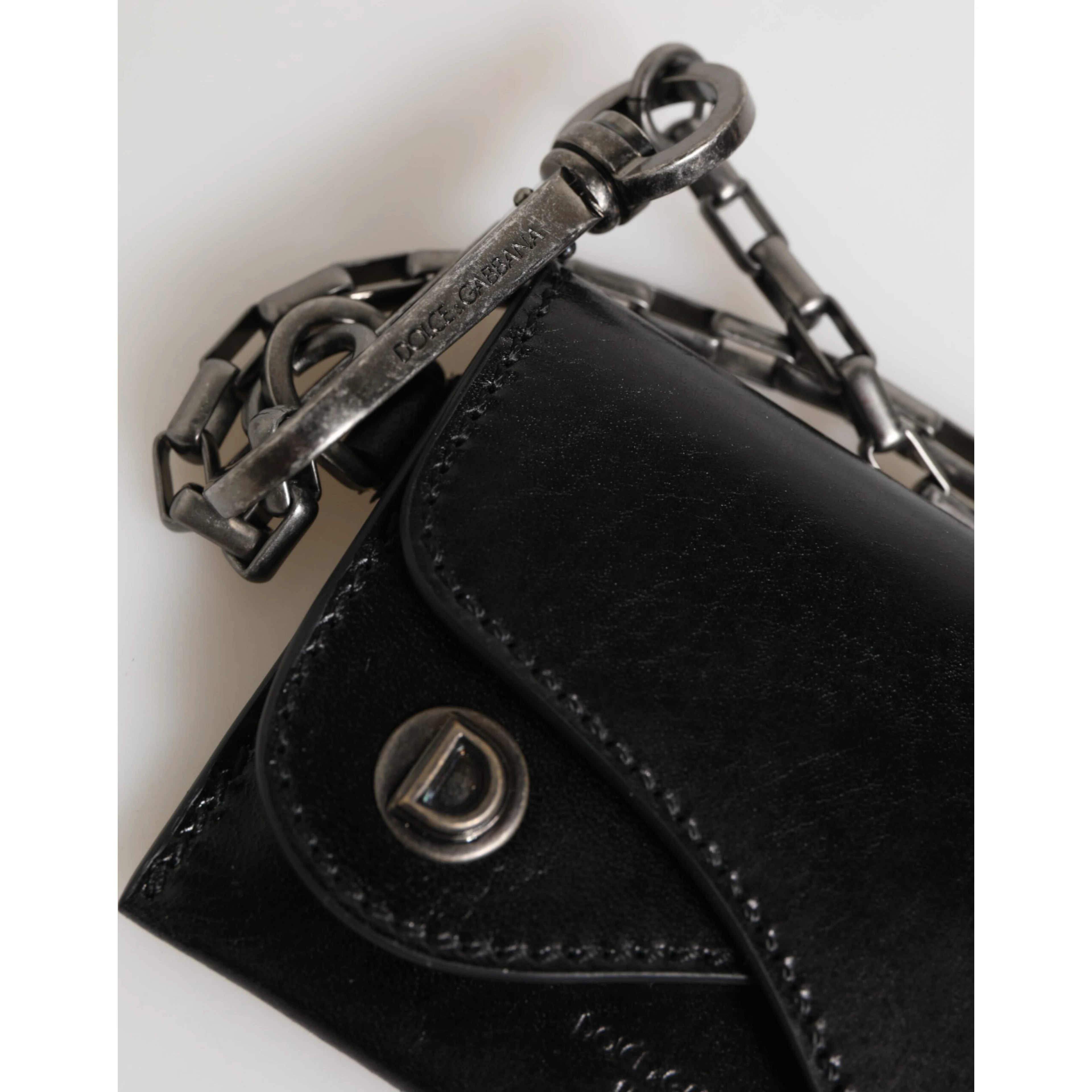 Black Cavallo Leather Wallet Chain Snap Bifold Card Holder
