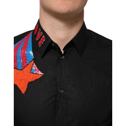 Black Cotton Star Sequin Dress Formal Men Shirt