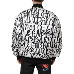 White Black Graffiti Logo Puffer Bomber Jacket