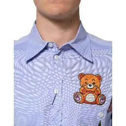Light Blue Cotton Teddy Bear Long Sleeve Shirt