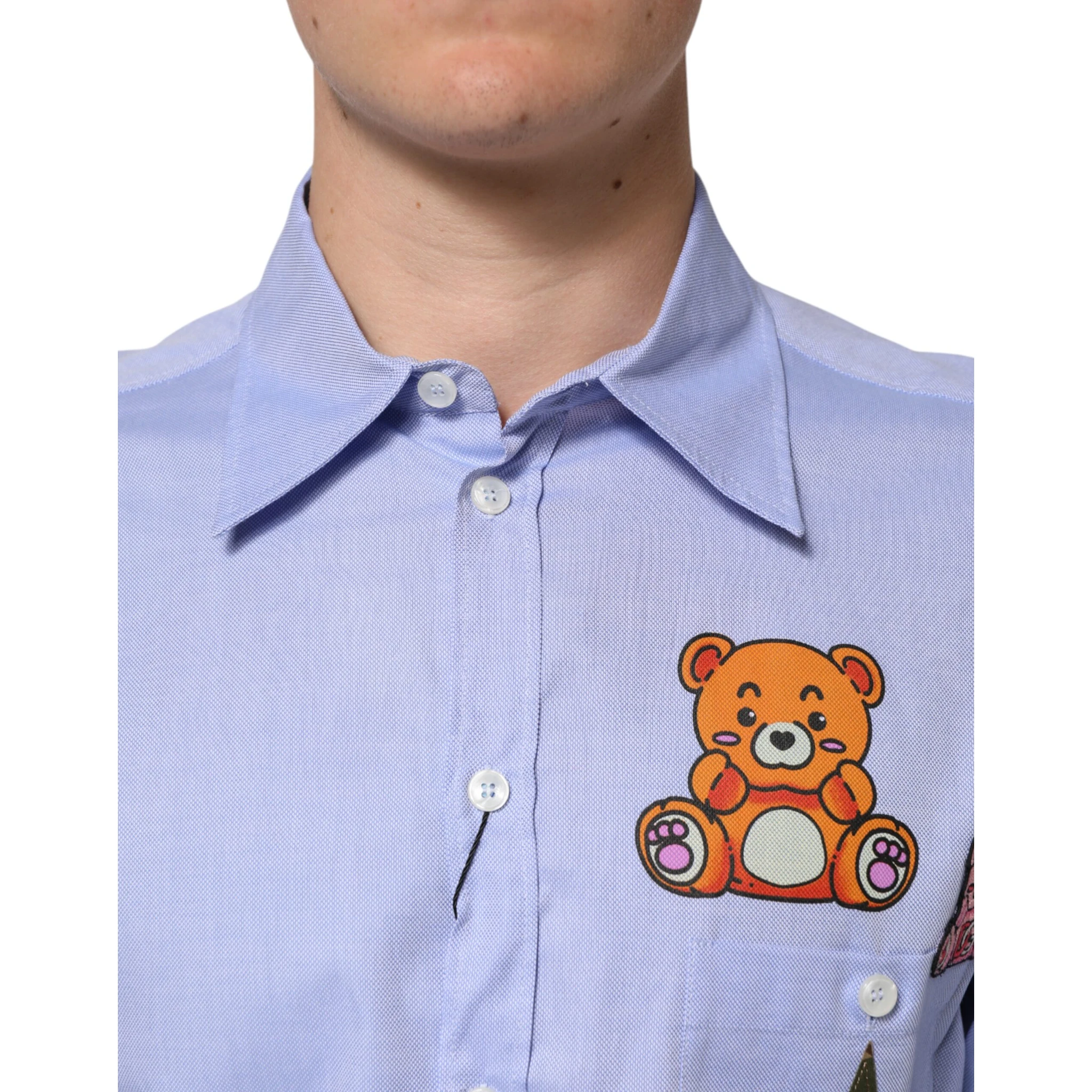 Light Blue Cotton Teddy Bear Long Sleeve Shirt