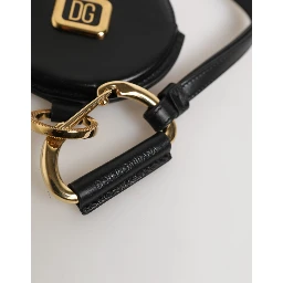 Black Round Leather DG Logo Coin Purse Lanyard Wallet