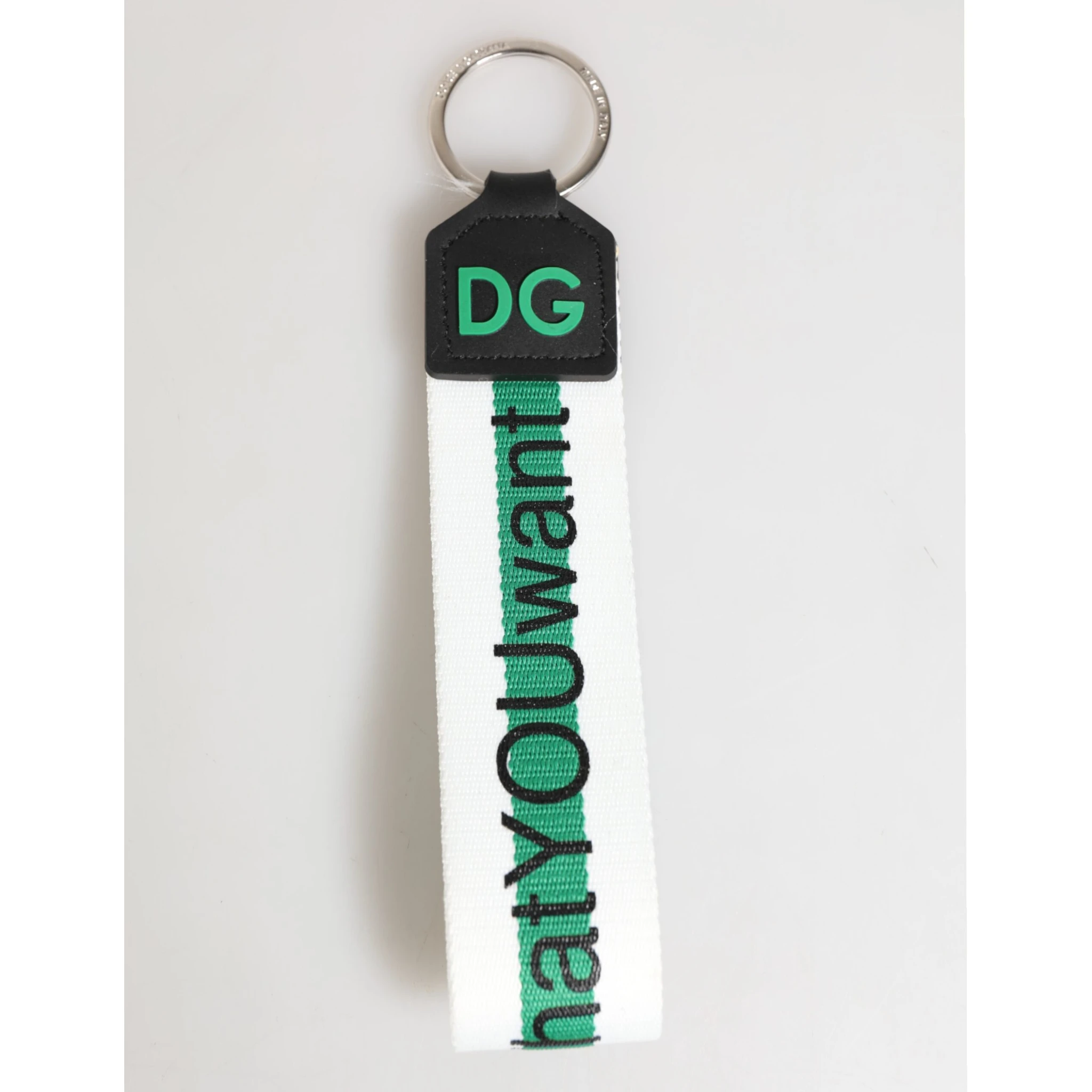 Green Logo Polyester Silver Brass Holder Keychain Keyring